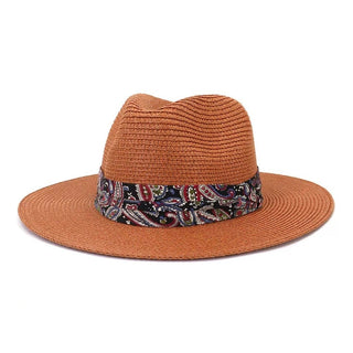 Straw Hat with band- Rust - Accessorizmee