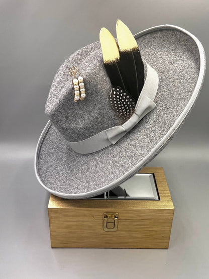 Bow Tie Fedora -Pencil brim GrayGold - Accessorizmee