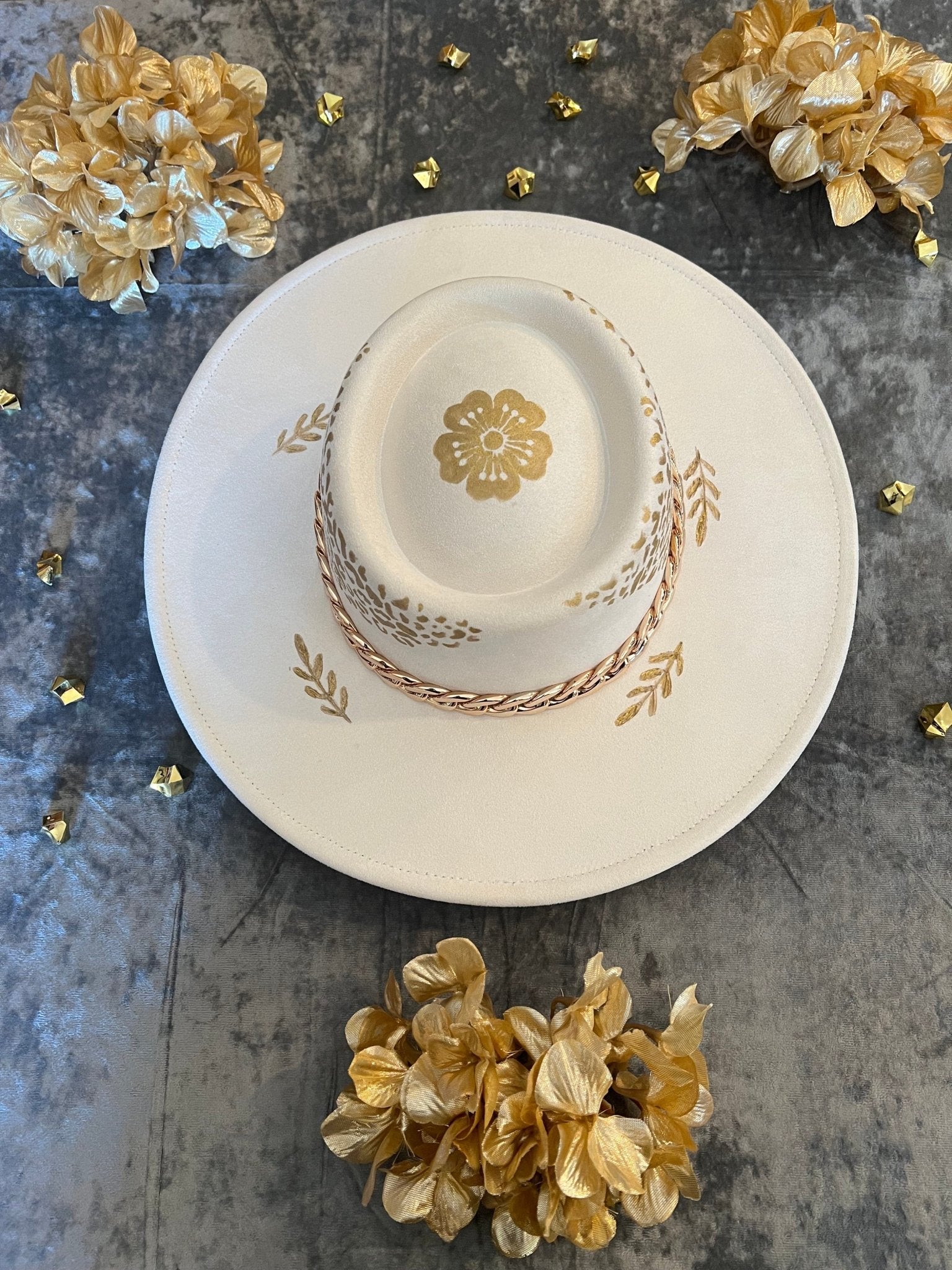 Custom handcrafted Gold Bliss Fedora - Accessorizmee