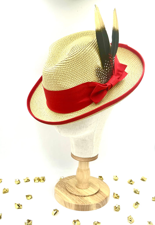 Luxury Straw Fedora-red - Accessorizmee