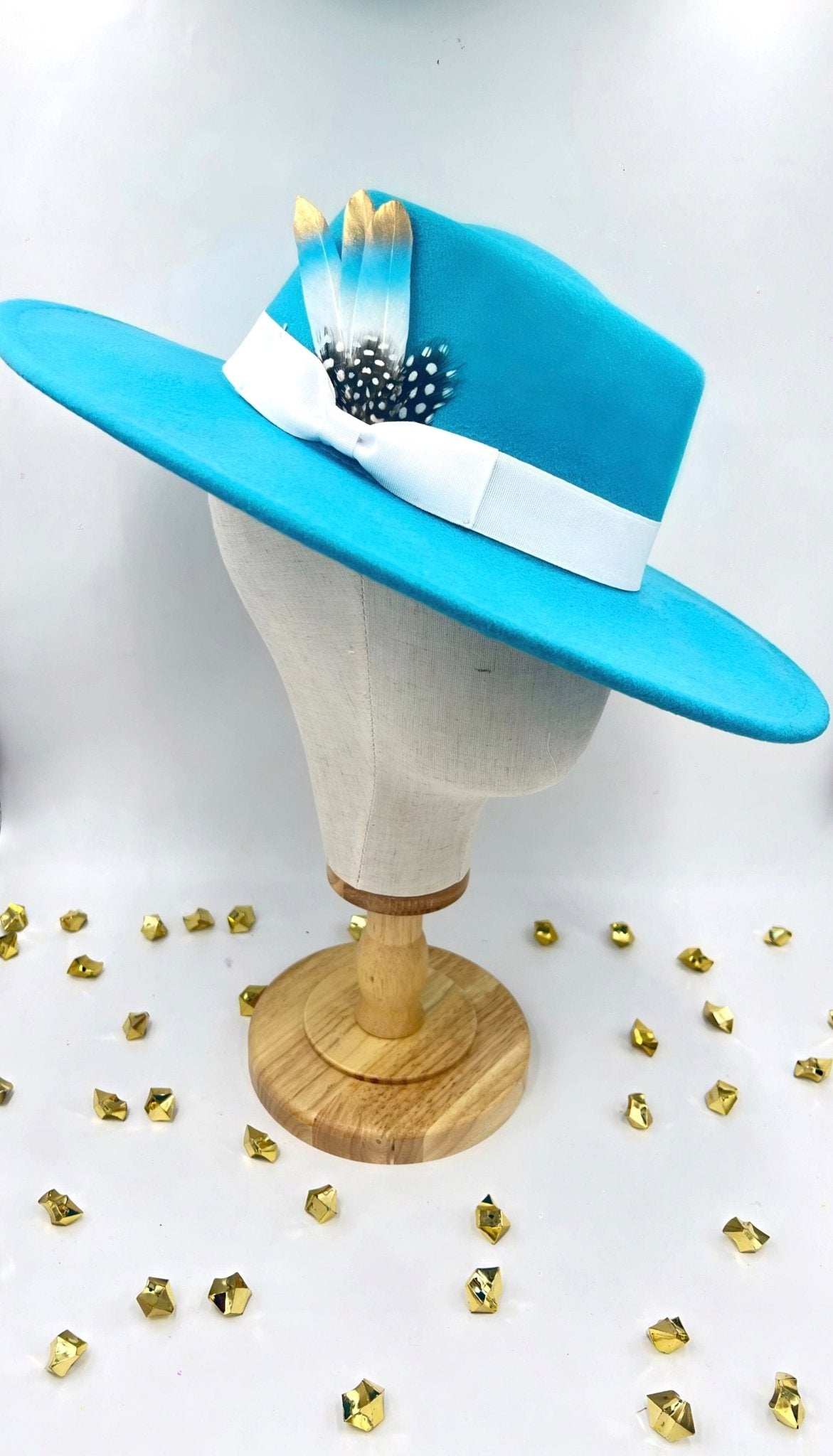 Luxury Round Fedora -Turquoises - Accessorizmee