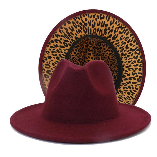 Maroon leopard bottom Fedora - Accessorizmee