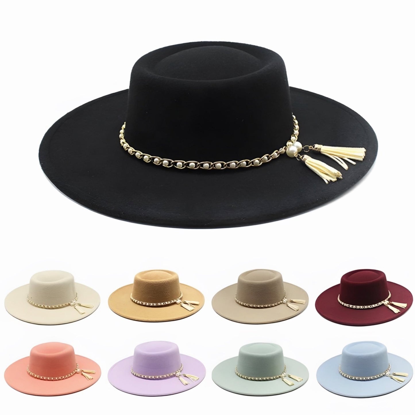 Round Wide Brim Fedora-Pearl - Accessorizmee