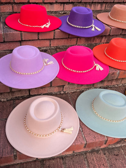 Round Wide Brim Fedora-Pearl - Accessorizmee