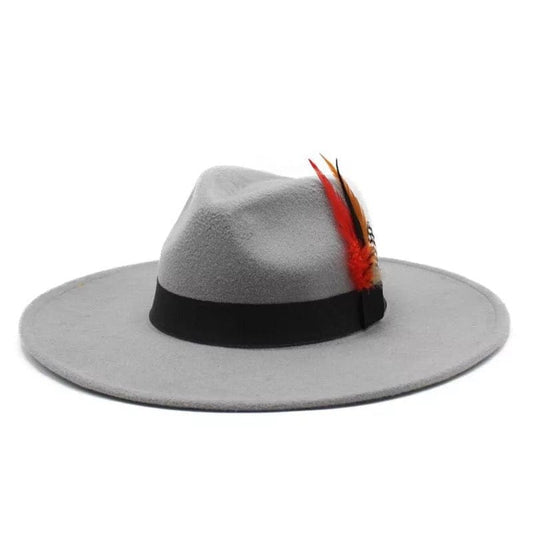 Wide Brim feathered Fedora - Accessorizmee