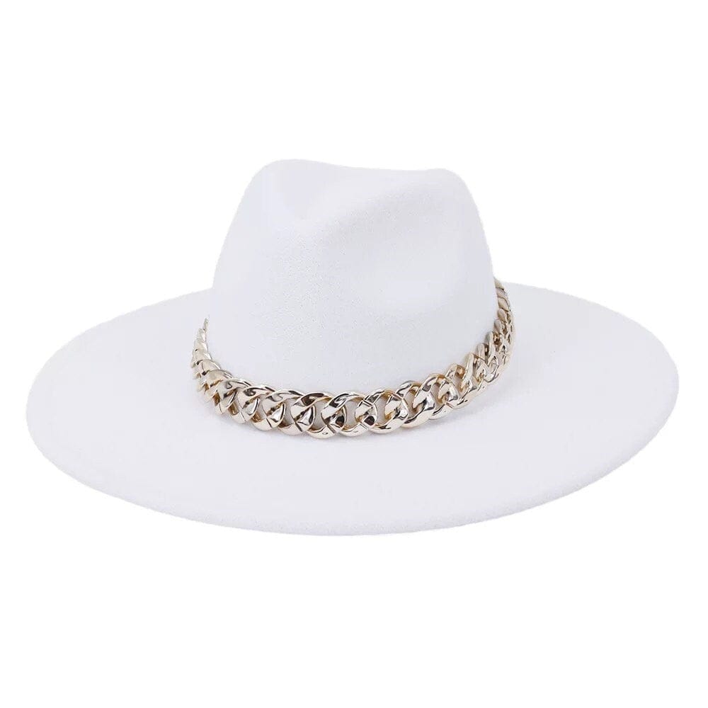 Wide Siff Brim Fedora with Chain - Accessorizmee