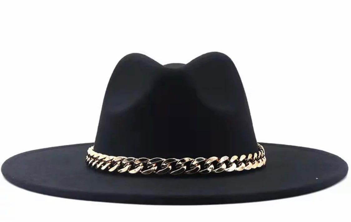 Wide Siff Brim Fedora with Chain - Accessorizmee