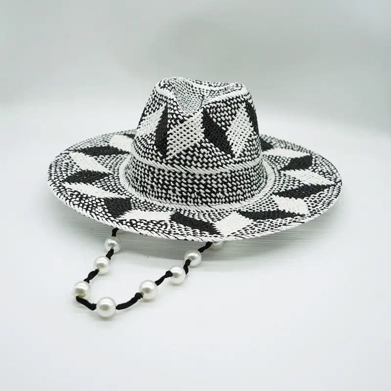 Wide Stiff Brim Straw Hat-geo - Accessorizmee