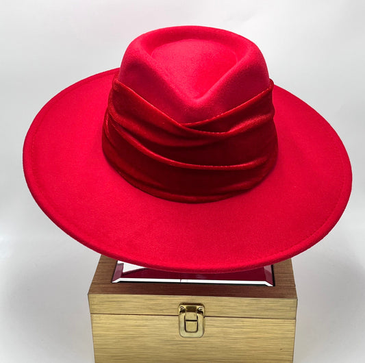 Velvet Lux Wide Brim Fedora-red - Accessorizmee