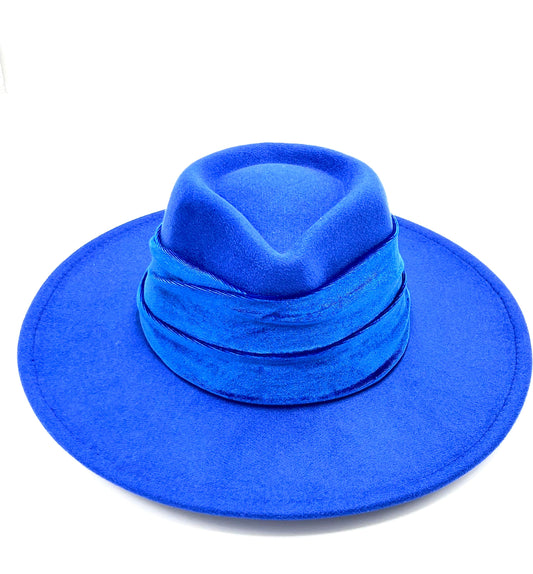 Velvet Lux Wide Brim Fedora-Blue - Accessorizmee